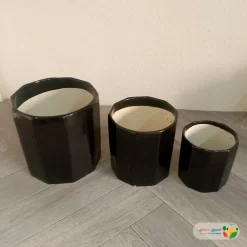 احواض نباتات سيراميك اسود مضلع (3 مقاسات)