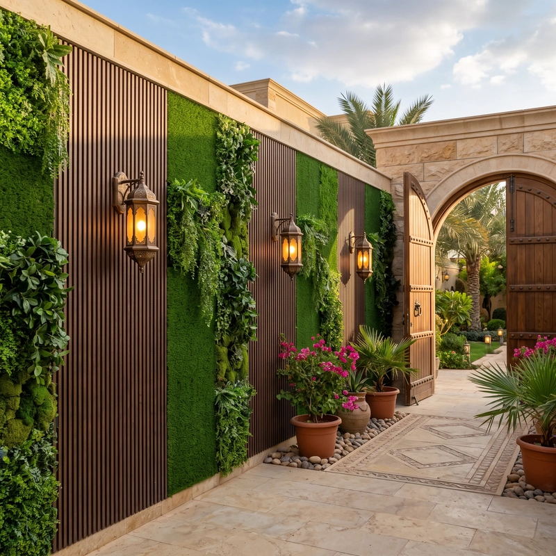 تركيب عشب جداري وتكسيات على أسوار المنازل والمداخل في السعودية