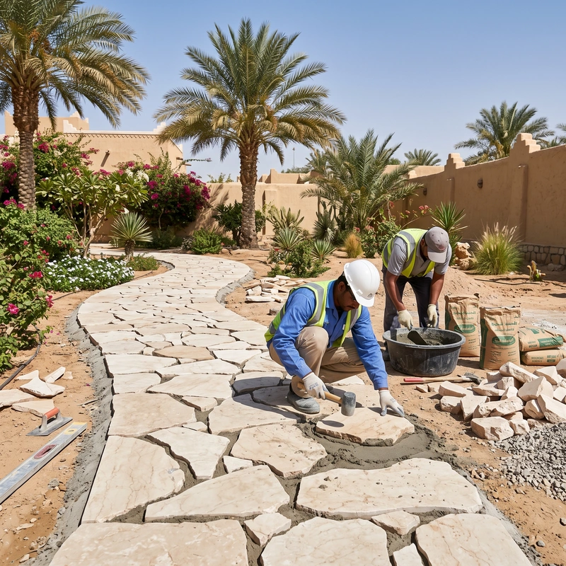 ممرات الحجر العشوائي للفلل والمجمعات السكنية في المملكة العربية السعودية